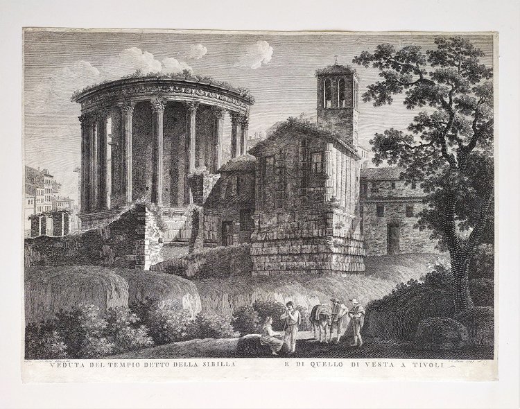  Italia Roma Tempio della Sibilla Incisione del XVIII secolo Architettura