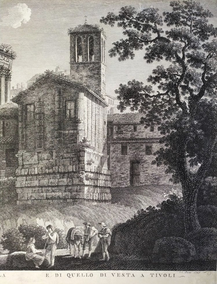  Italia Roma Tempio della Sibilla Incisione del XVIII secolo Architettura