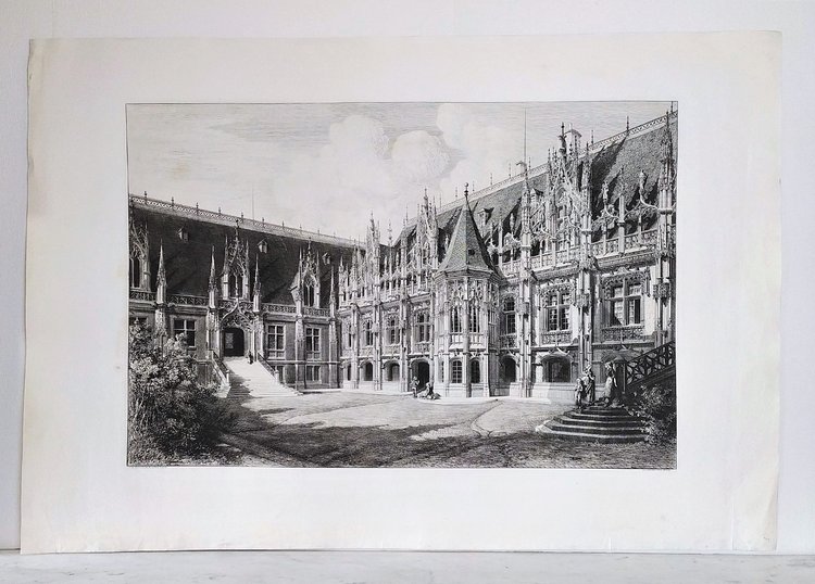 Palais De Justice De Rouen Par Octave De Rochebrune Gravure Ancienne Architecture 19ème