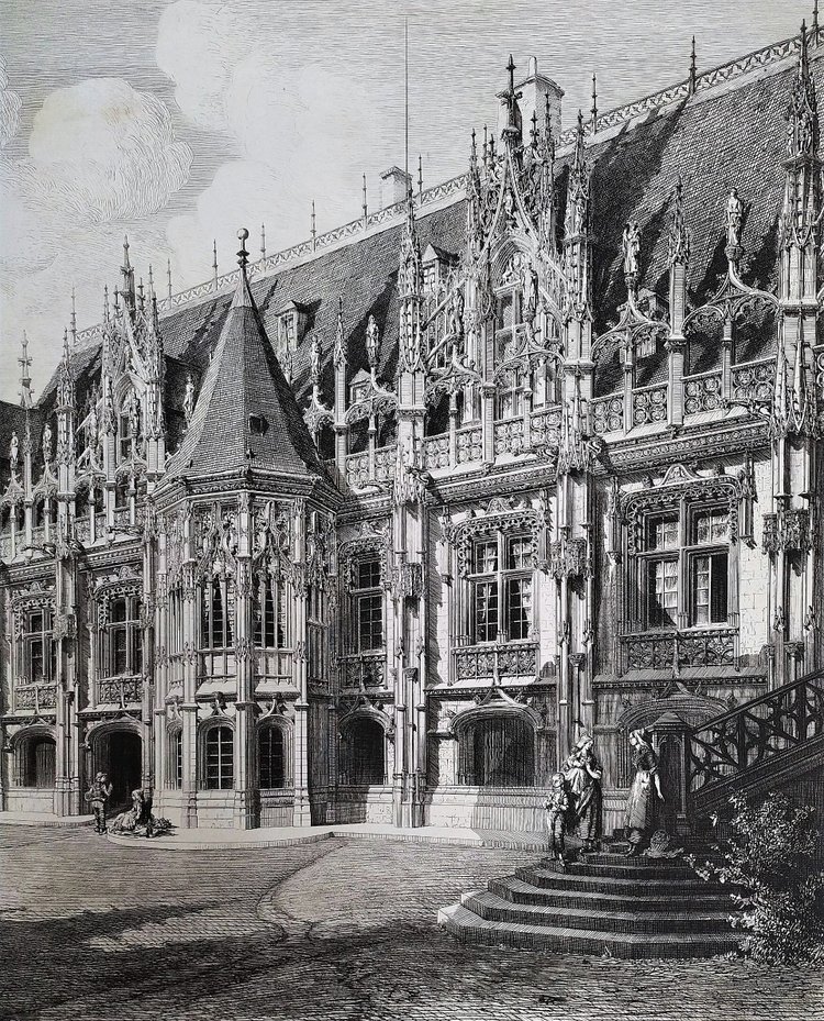 Palais De Justice De Rouen Par Octave De Rochebrune Gravure Ancienne Architecture 19ème