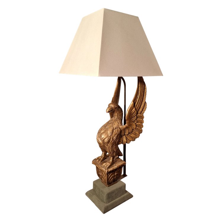 19th century gilded wooden eagle lamp.