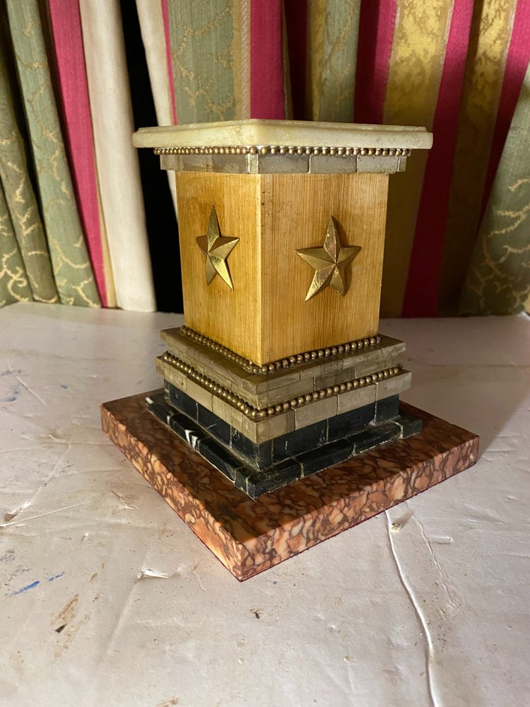 Ornamental desk pedestal base in various marbles pearl threads and bronze star & wood