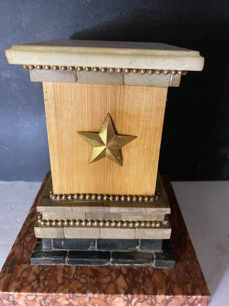 Ornamental desk pedestal base in various marbles pearl threads and bronze star & wood