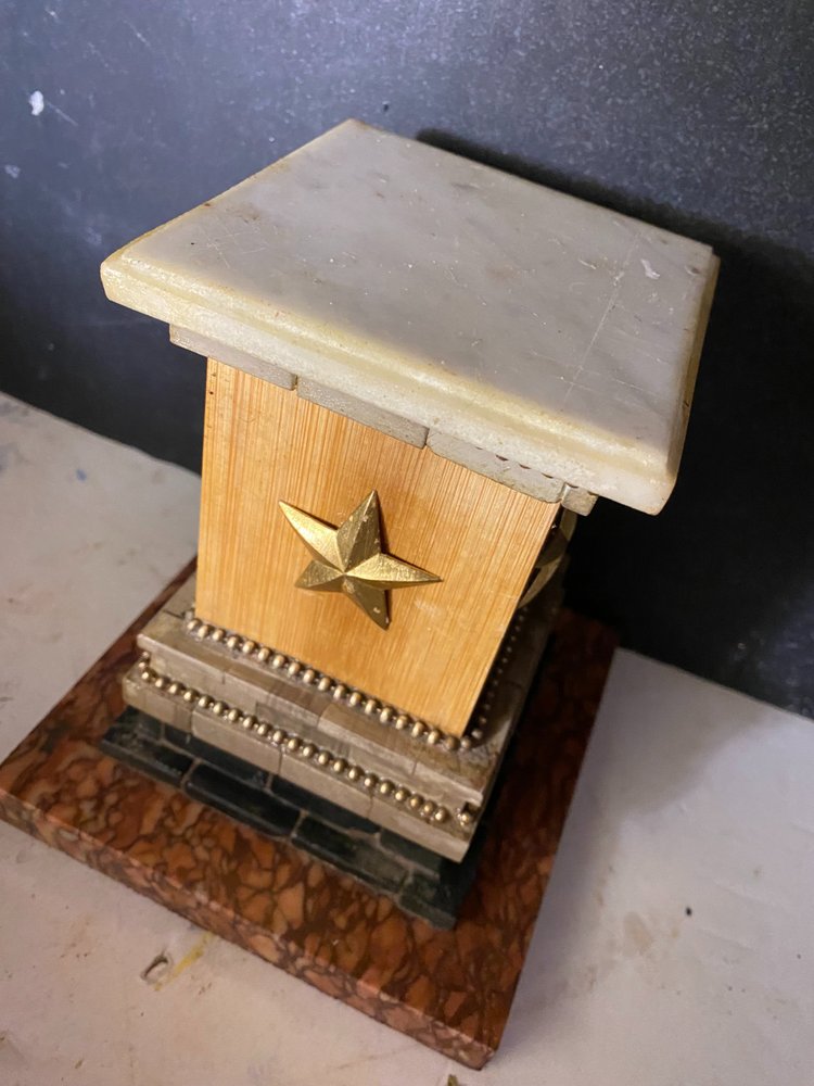 Ornamental desk pedestal base in various marbles pearl threads and bronze star & wood