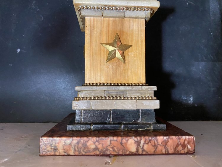 Ornamental desk pedestal base in various marbles pearl threads and bronze star & wood