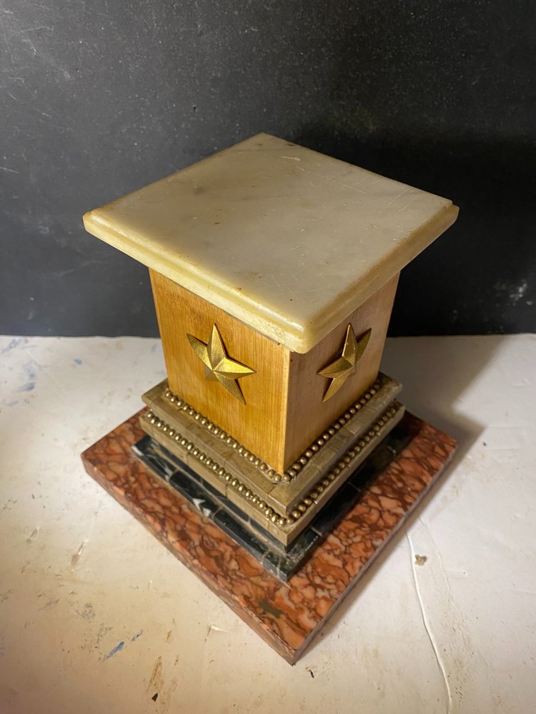 Ornamental desk pedestal base in various marbles pearl threads and bronze star & wood