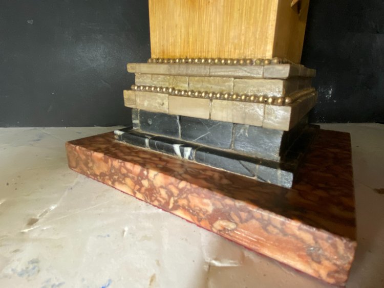 Ornamental desk pedestal base in various marbles pearl threads and bronze star & wood