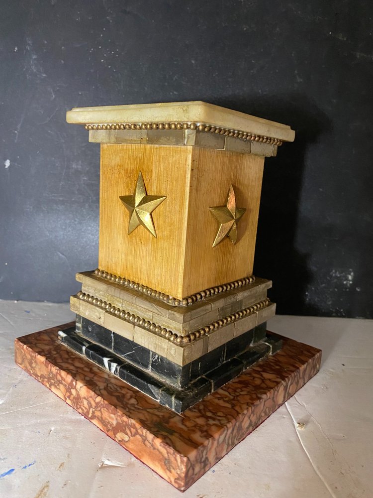 Ornamental desk pedestal base in various marbles pearl threads and bronze star & wood