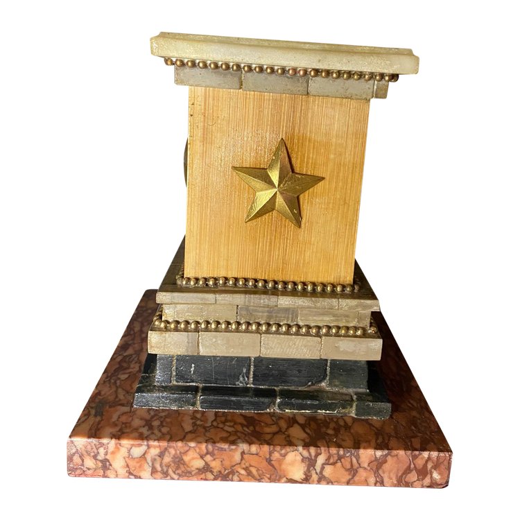 Ornamental desk pedestal base in various marbles pearl threads and bronze star & wood