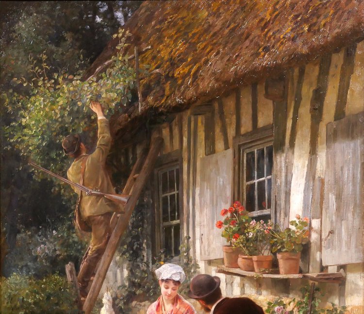 Edmond RUDAUX 1840-1908 Woman in the garden, returning from hunting, painting, 1882, impressionism