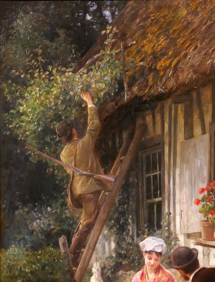 Edmond RUDAUX 1840-1908 Woman in the garden, returning from hunting, painting, 1882, impressionism