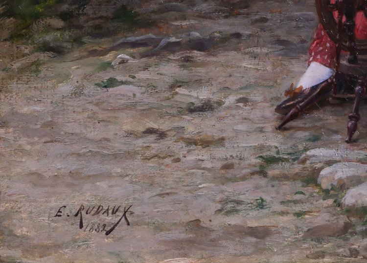 Edmond RUDAUX 1840-1908 Woman in the garden, returning from hunting, painting, 1882, impressionism