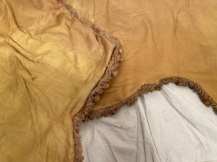 Pair of velvet valances with embroidered decorations, late 19th century