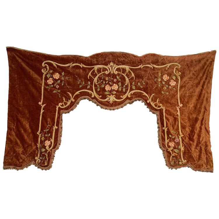 Pair of velvet valances with embroidered decorations, late 19th century