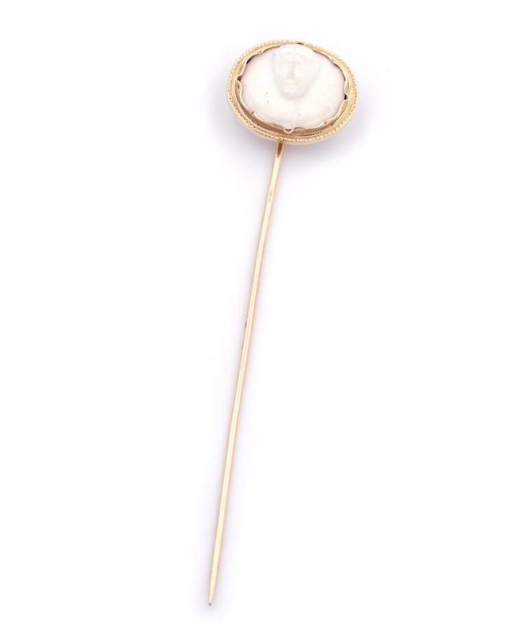 Spilla cammeo biscotto in oro 18k, Spilla cravatta, cammeo biscotto in porcellana, ritratto uomo
