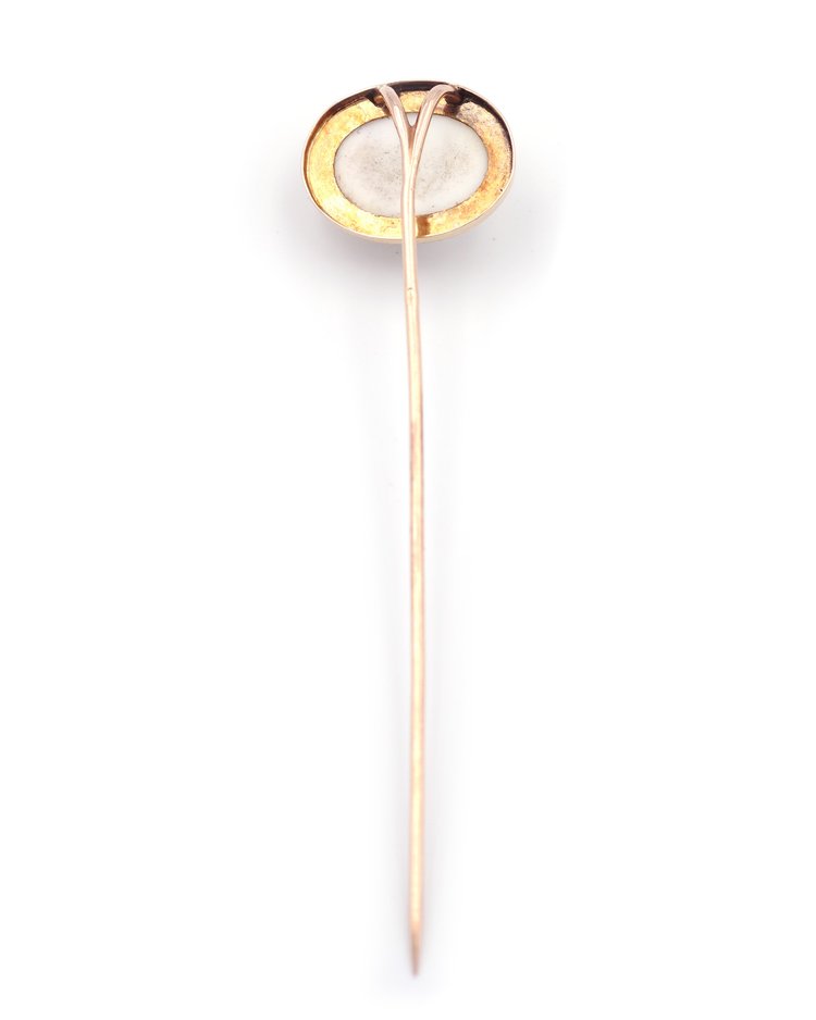 Spilla cammeo biscotto in oro 18k, Spilla cravatta, cammeo biscotto in porcellana, ritratto uomo