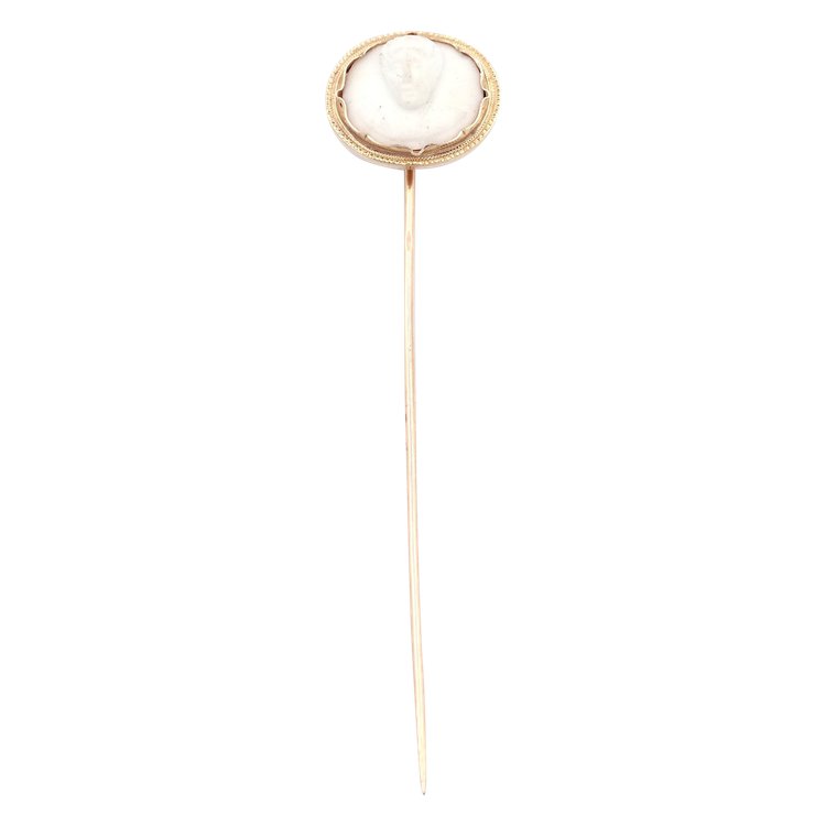 Spilla cammeo biscotto in oro 18k, Spilla cravatta, cammeo biscotto in porcellana, ritratto uomo