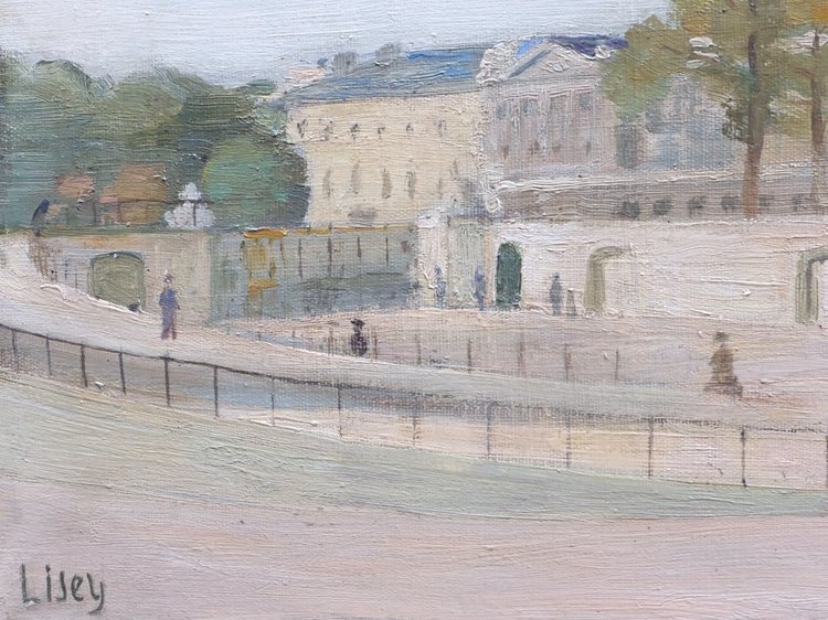 Scuola FRANCESE intorno al 1930, Veduta animata dei Giardini delle Tuileries al livello di Fer à Cheval