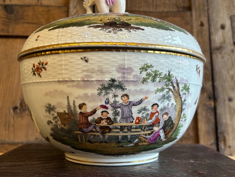 Covered Berlin Porcelain Tureen or Punch Bowl, 19th Century