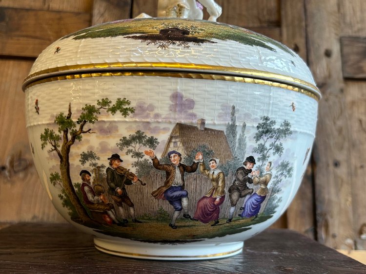 Covered Berlin Porcelain Tureen or Punch Bowl, 19th Century