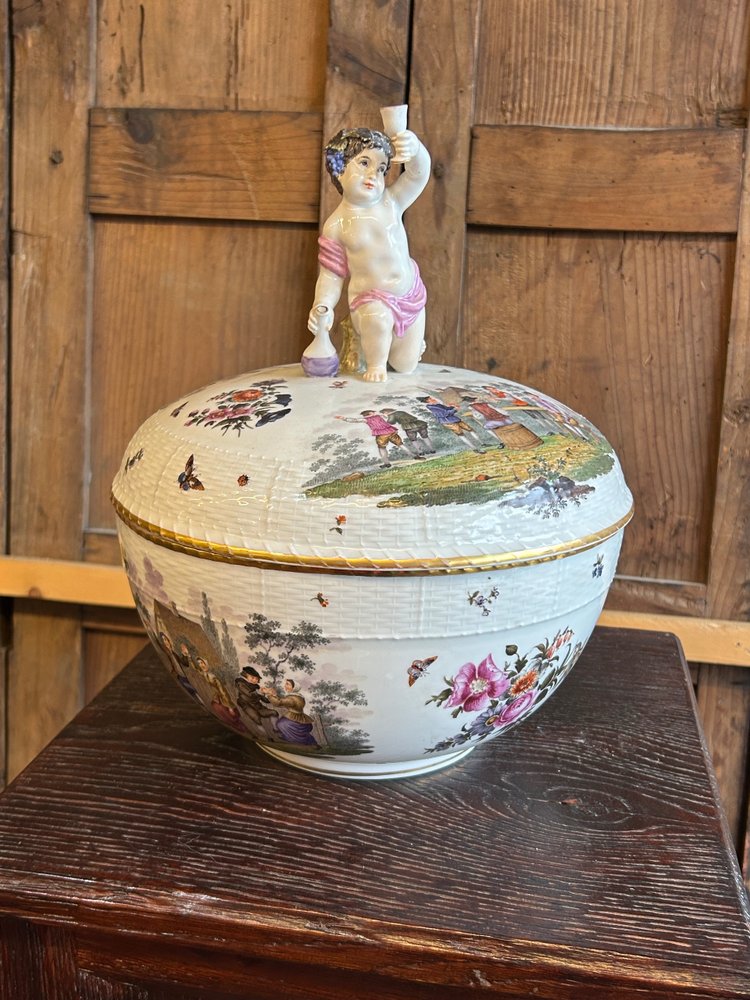 Covered Berlin Porcelain Tureen or Punch Bowl, 19th Century