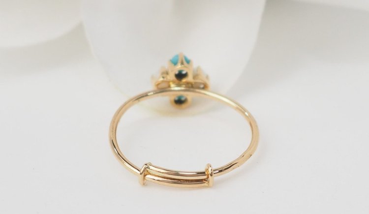 Anello In Oro Giallo, Perla Coltivata E Turchese 