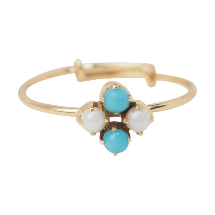 Anello In Oro Giallo, Perla Coltivata E Turchese 