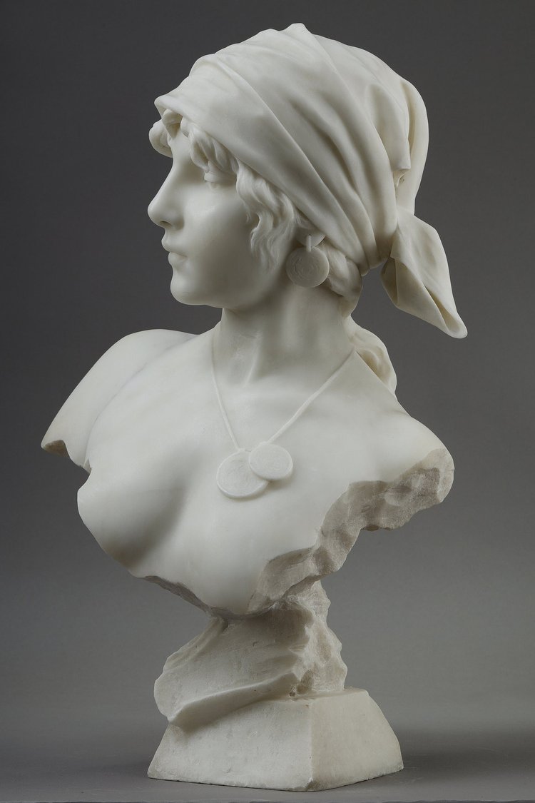 Busto in marmo della “Ragazza di Boemia” di Emmanuel Villanis