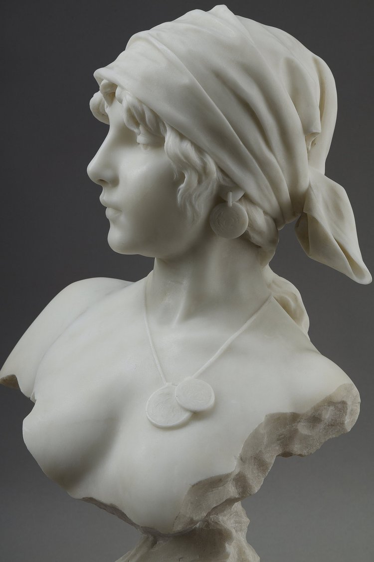 Busto in marmo della “Ragazza di Boemia” di Emmanuel Villanis