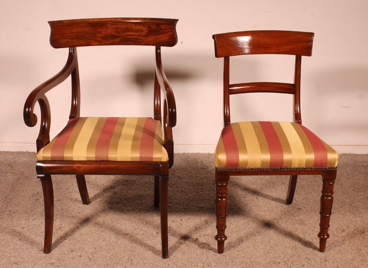 Set Of 6 Chairs And Two Armchairs In Mahogany - 19th Century