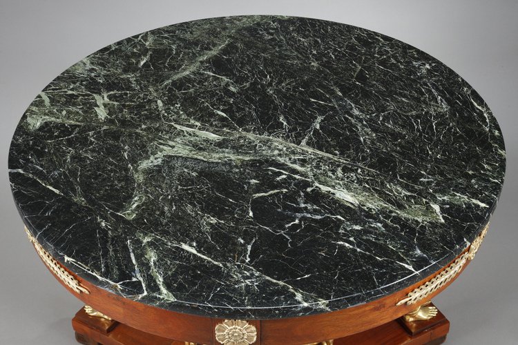 LARGE EMPIRE STYLE PEDESTAL TABLE IN MAHOGANY AND MAHOGANY VENEER