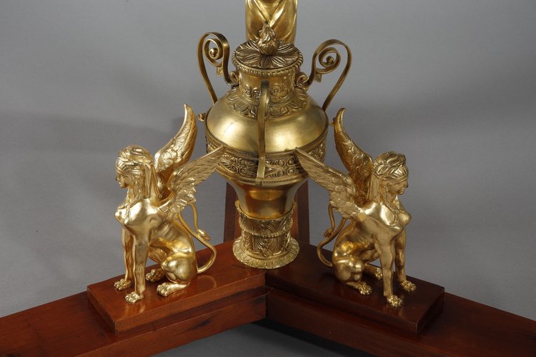 LARGE EMPIRE STYLE PEDESTAL TABLE IN MAHOGANY AND MAHOGANY VENEER