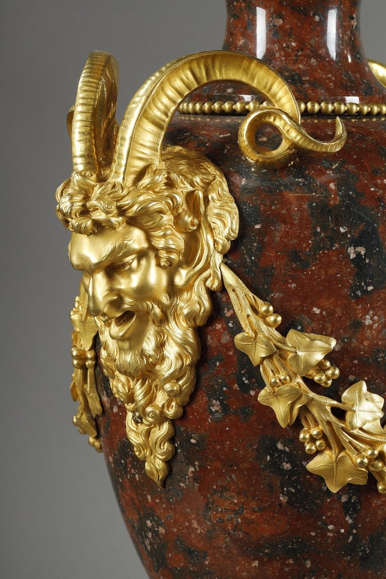 PAIR OF LOUIS XVI STYLE CANDELABRA IN GRIOTTE RED MARBLE AND GILT BRONZE