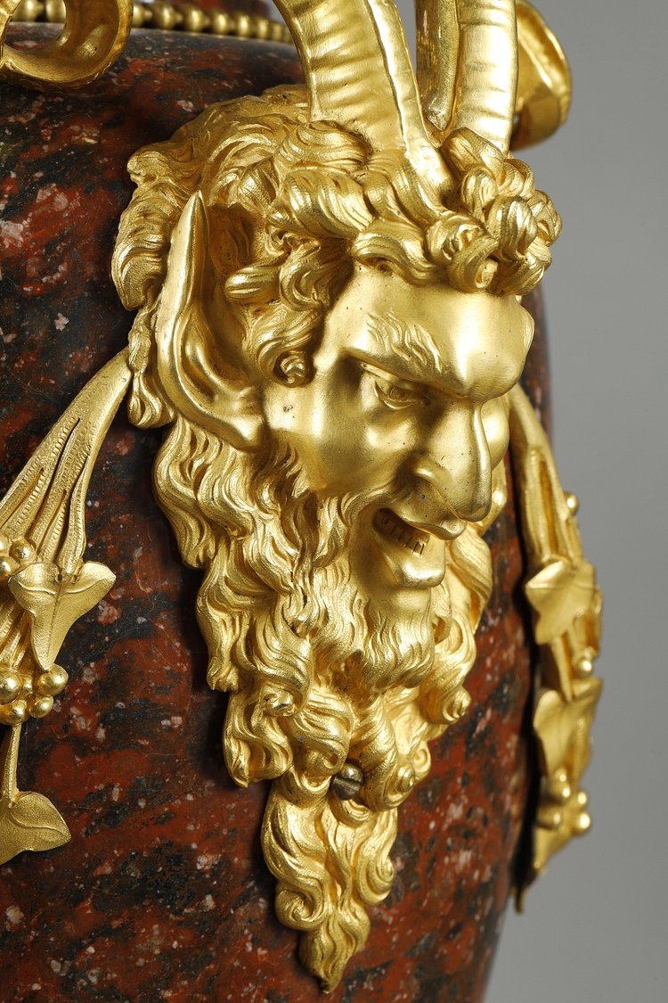 PAIR OF LOUIS XVI STYLE CANDELABRA IN GRIOTTE RED MARBLE AND GILT BRONZE