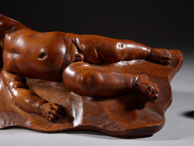 Very interesting Sleeping child in carved fruitwood attributed to Laurent Delvaux Ghent 1696- Nivel