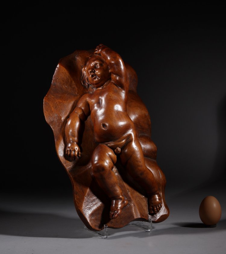 Very interesting Sleeping child in carved fruitwood attributed to Laurent Delvaux Ghent 1696- Nivel