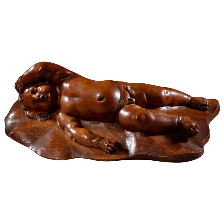 Very interesting Sleeping child in carved fruitwood attributed to Laurent Delvaux Ghent 1696- Nivel