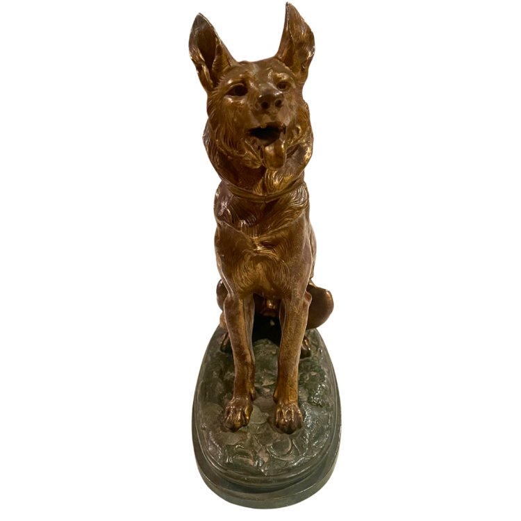 Sculpture de berger allemand par Prosper Lecourtier
