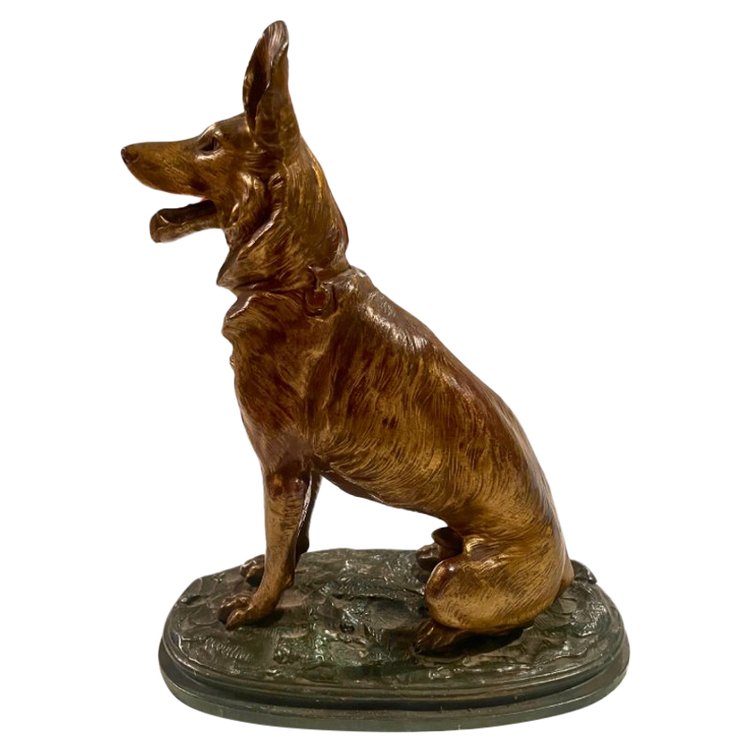 Sculpture de berger allemand par Prosper Lecourtier
