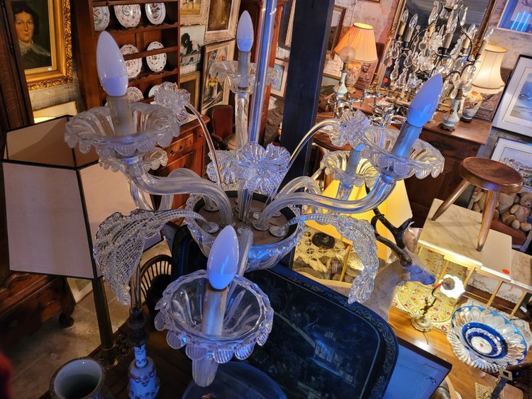 Classic Murano Chandelier in Clear Glass with 6 Venetian Lights