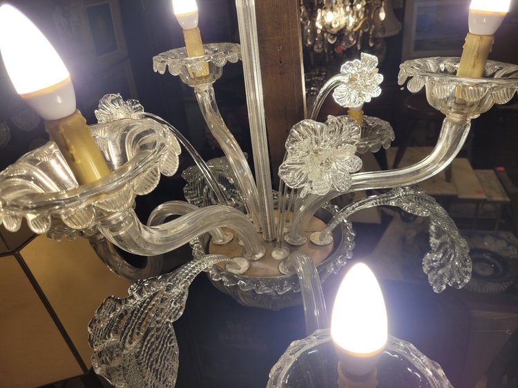 Classic Murano Chandelier in Clear Glass with 6 Venetian Lights
