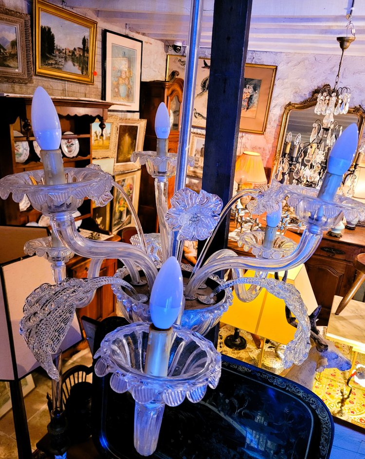 Classic Murano Chandelier in Clear Glass with 6 Venetian Lights