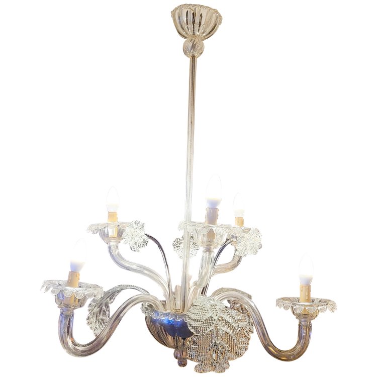 Classic Murano Chandelier in Clear Glass with 6 Venetian Lights