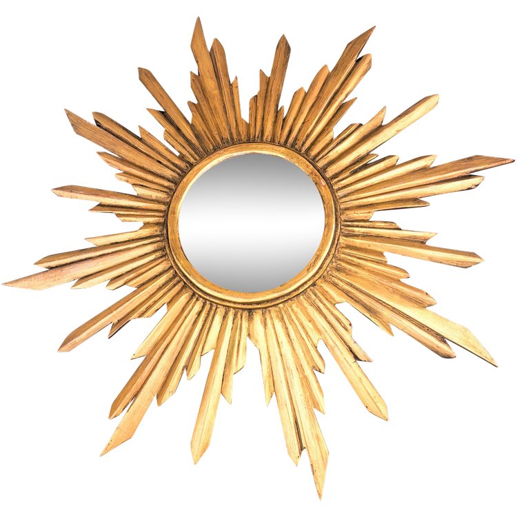 Miroir soleil en bois doré étoilé milieu XXème