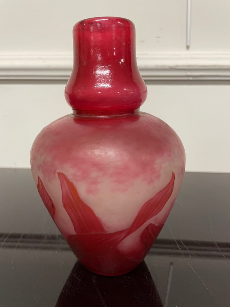 Delatte à Nancy - Petit Vase Art Nouveau En Verre Décor Orchidée 