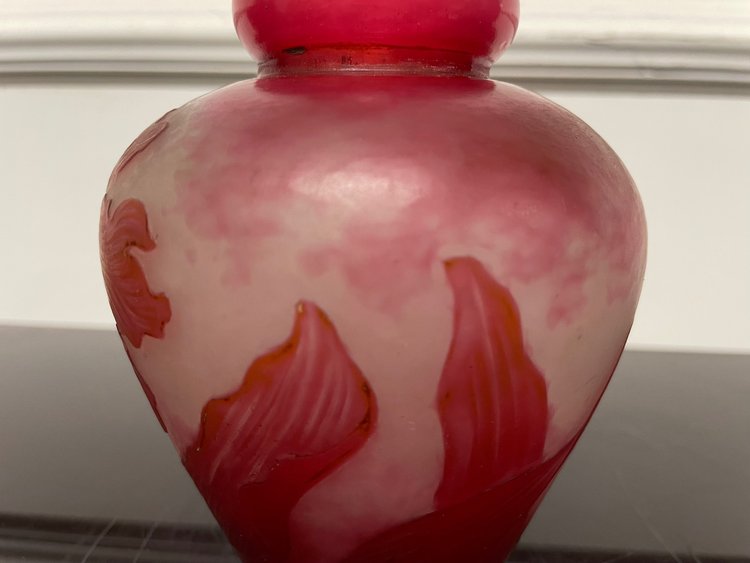 Delatte à Nancy - Petit Vase Art Nouveau En Verre Décor Orchidée 