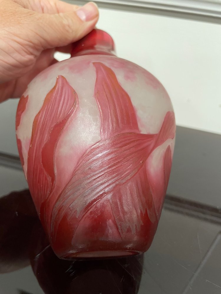 Delatte à Nancy - Petit Vase Art Nouveau En Verre Décor Orchidée 