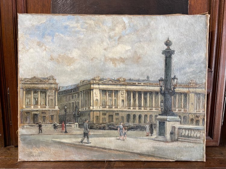 Painting View of Paris - Place De La Concorde Around 1940 Oil on Canvas