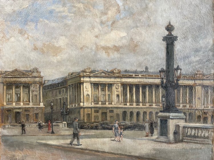 Painting View of Paris - Place De La Concorde Around 1940 Oil on Canvas