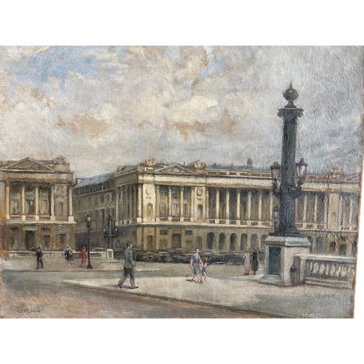 Painting View of Paris - Place De La Concorde Around 1940 Oil on Canvas